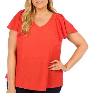 Zac & Rachel Plus Solid Textured Cap Sleeve Red Top V Neck Tunic Stretch Size 2X